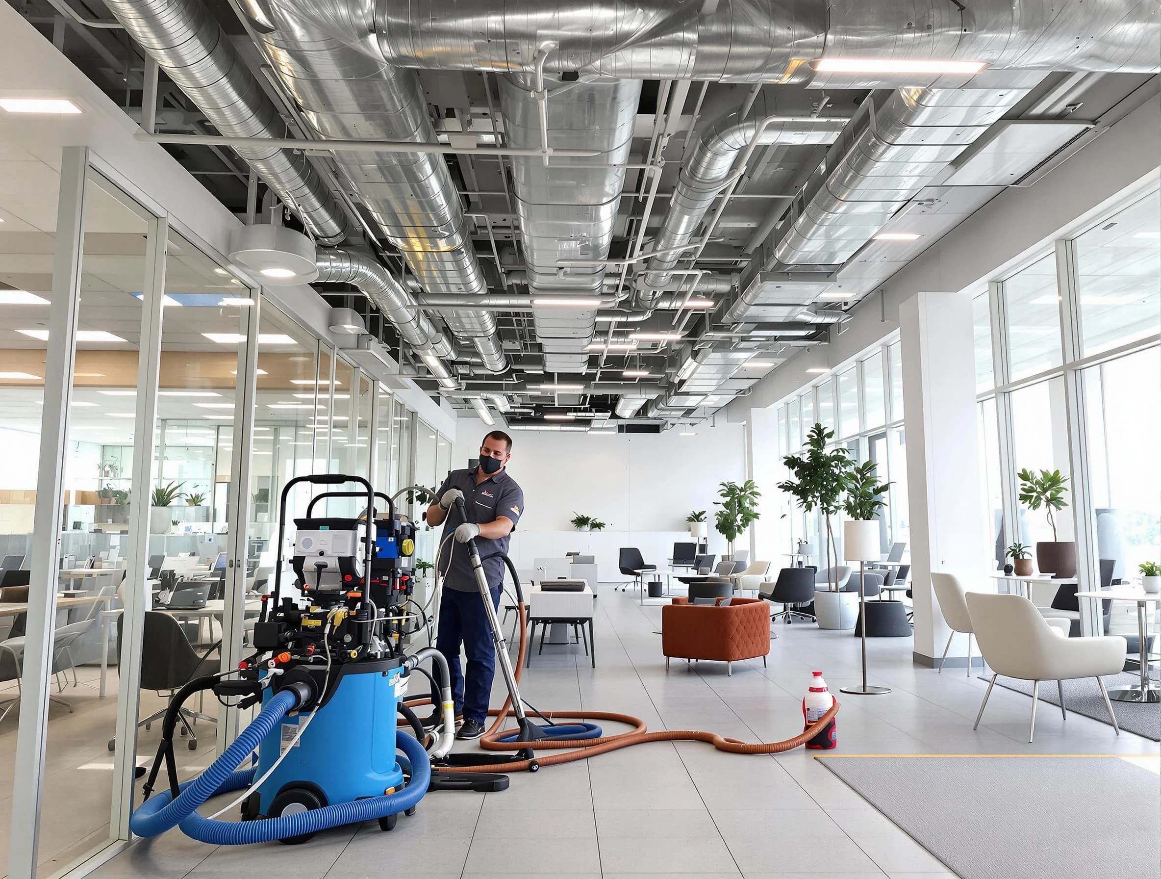 Morrow Air Duct Cleaning team conducting comprehensive commercial duct cleaning at a business location in Morrow